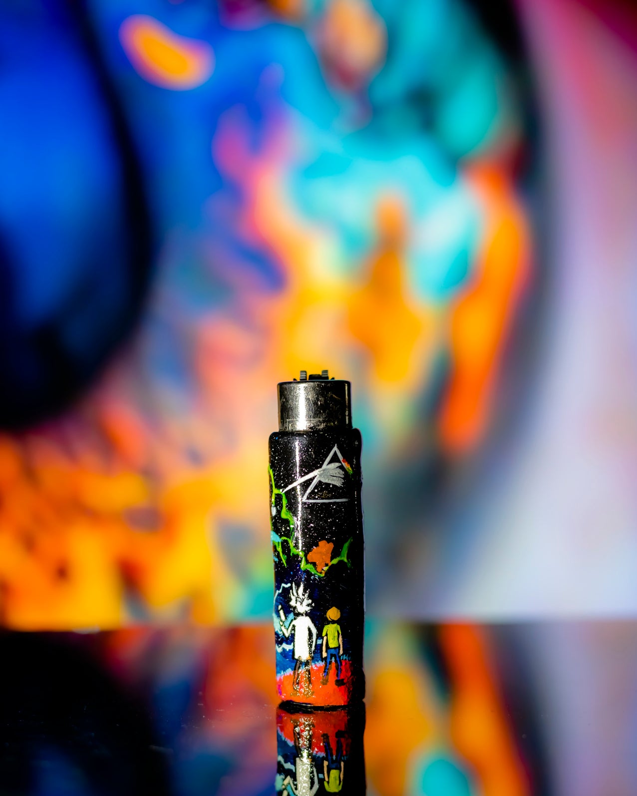 Rick and Morty in the Pinkflloyd verse Glow Painted Clipper Lighter 🌌🔺