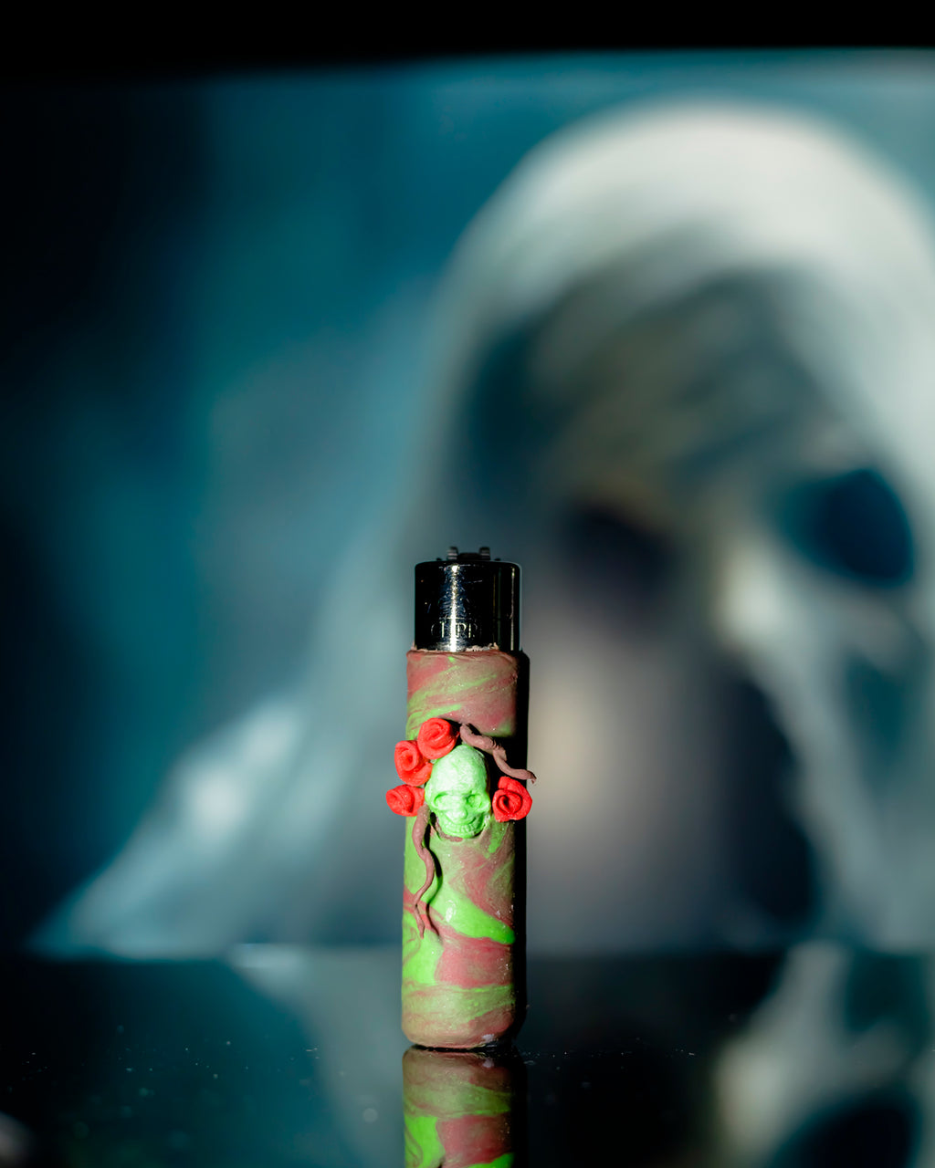 “Rose Reaper” Swirled Clay Clipper Lighter 🌹💀