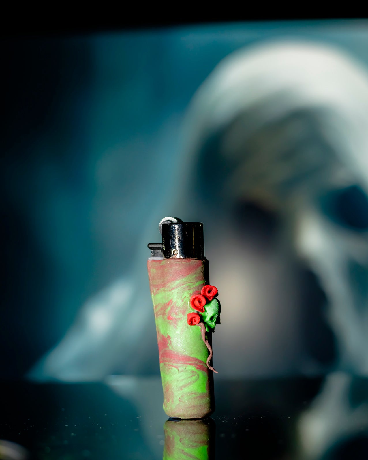 “Rose Reaper” Swirled Clay Clipper Lighter 🌹💀