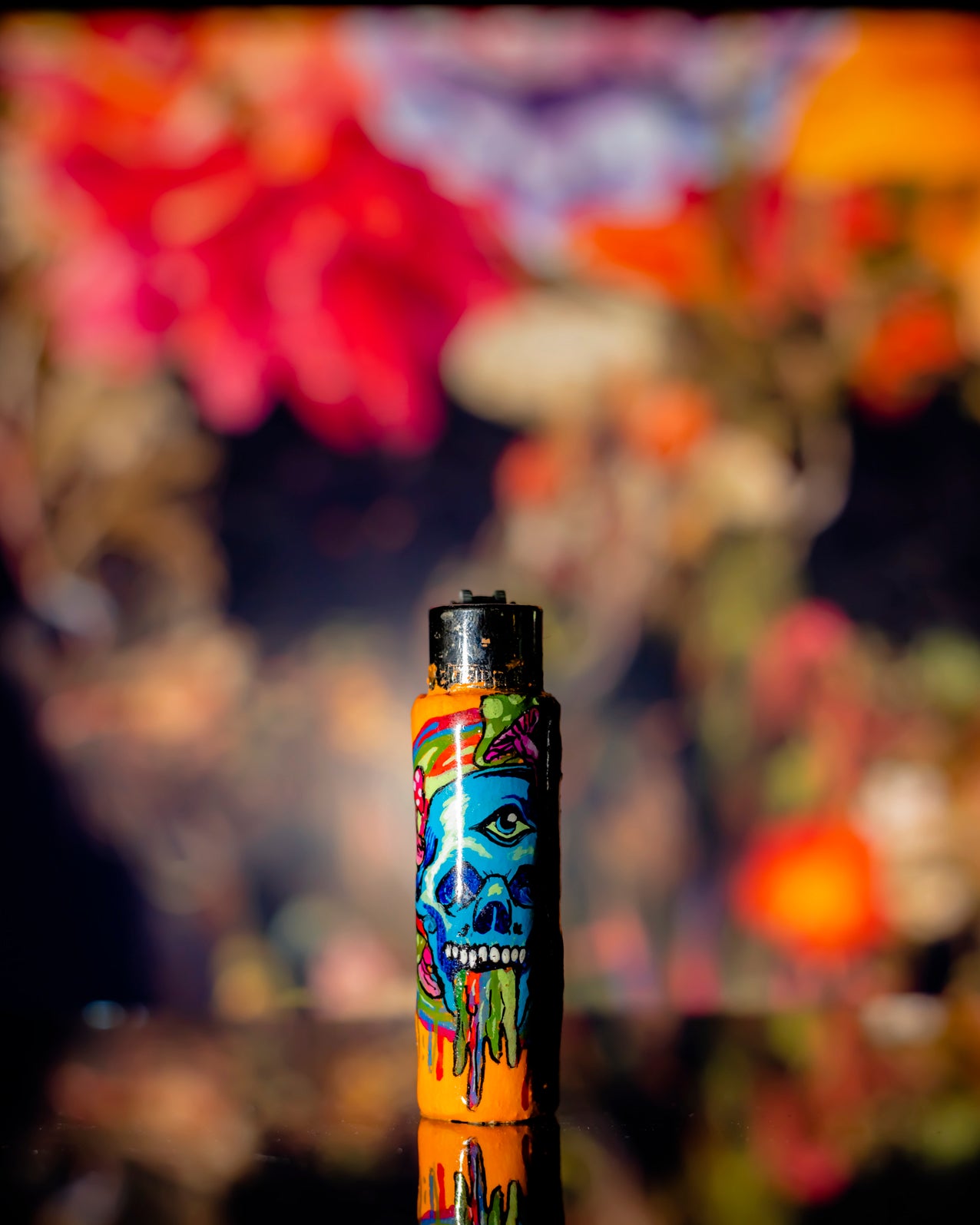 Psycho-Drip Skull Glow Painted Clipper Lighter 💀🌈